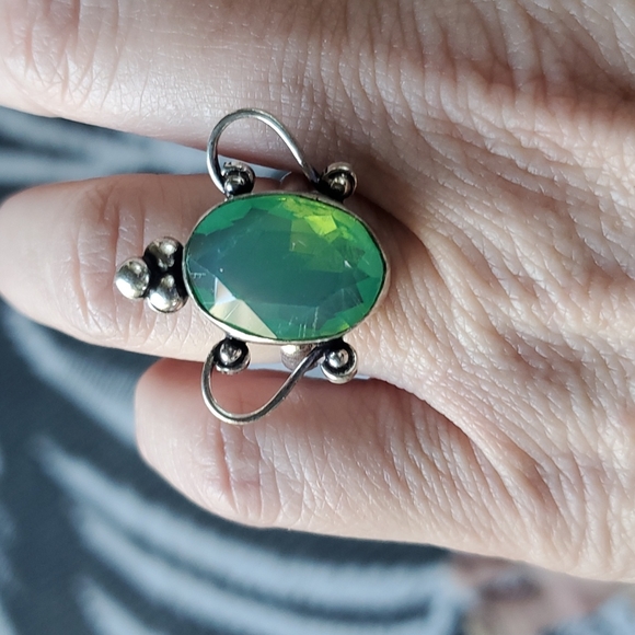 New Milky Green Fire Opal 925 Silver Ring. - Picture 10 of 12